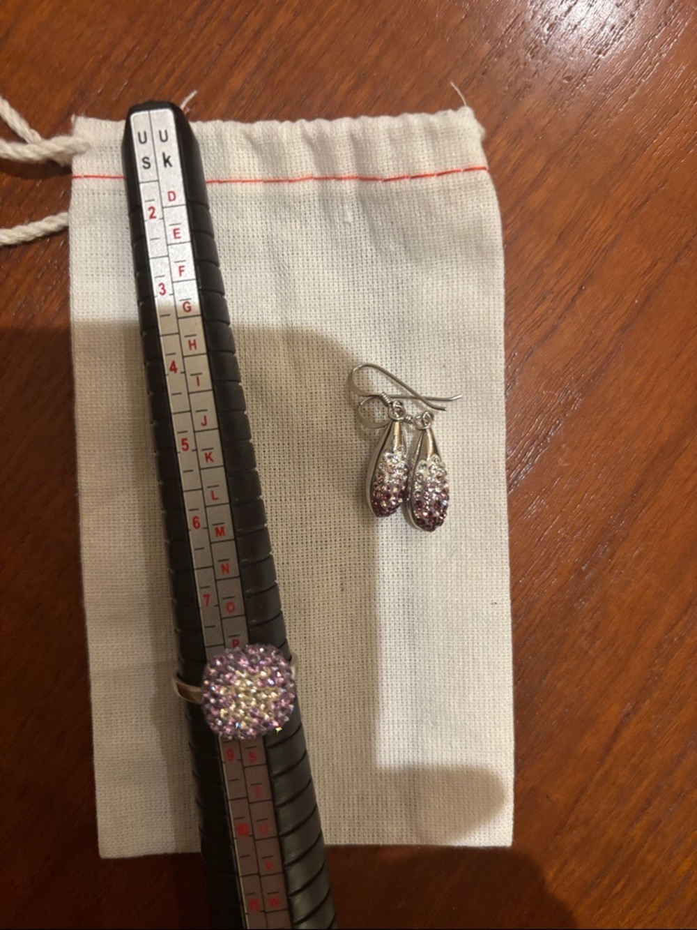 Sterling Silver Pink Crystal Ring and Drop Earrings Set